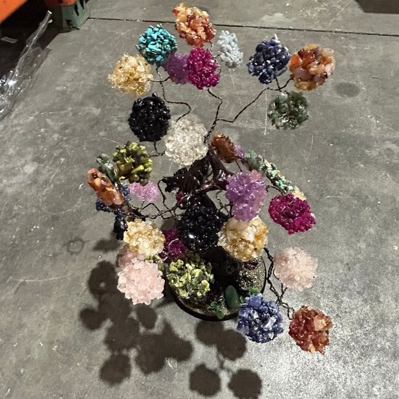 Bonsai Tree Stones Large  Multicolor Stone Tree w/Pyrite on Wood Base - Picture 7 of 12